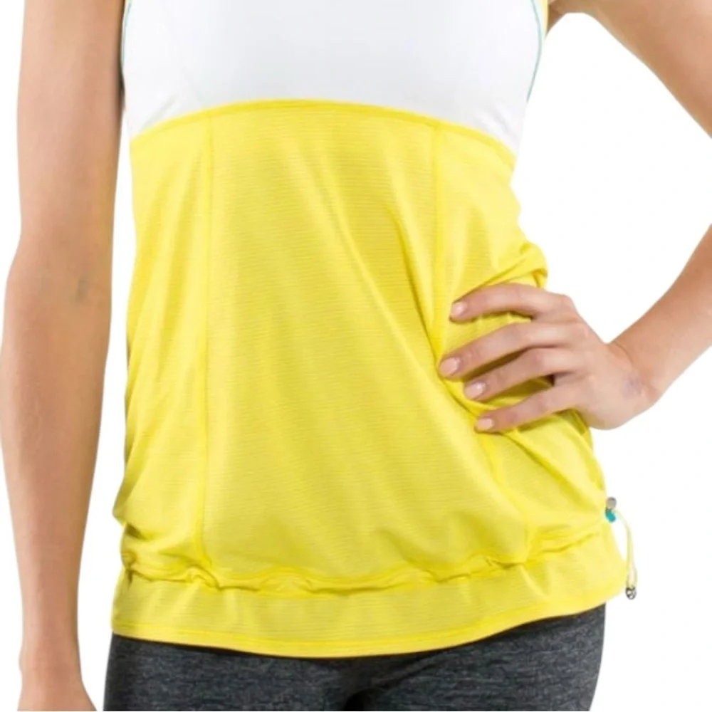 Lululemon Run Back on Track Tank Size 6 Yellow White Stripe Built In Bra Running